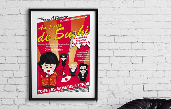 Affiche promotionnelle réalisée à l’occasion du spectacle « Au pays de Sushi » d’Olivier Sauton